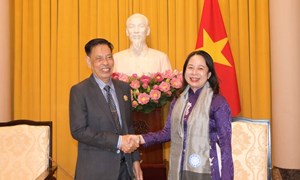 Phó Chủ tịch nước Võ Thị Ánh Xuân tiếp Đoàn đại biểu cấp cao Hội đồng Quốc gia Mặt trận Đoàn kết Phát triển Tổ quốc Campuchia