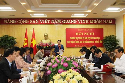 Hà Nam: Thường trực Tỉnh ủy làm việc với lãnh đạo MTTQ và các tổ chức chính trị- xã hội tỉnh