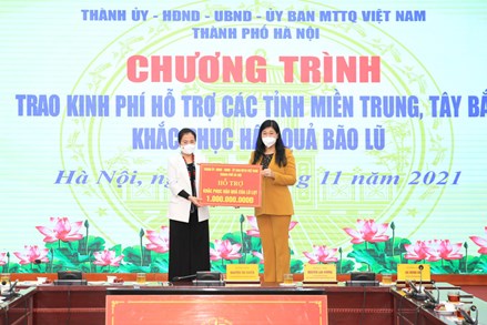 Hà Nội hỗ trợ số tiền 7 tỷ đồng cho nhân dân các tỉnh miền Trung, Tây Bắc khắc phục hậu quả bão lũ
