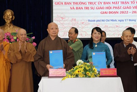 Thành phố Hồ Chí Minh: Ký kết phối hợp giữa Ủy ban MTTQ với Ban trị sự Giáo hội Phật giáo Việt Nam thành phố