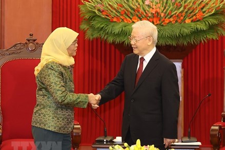 Tổng Bí thư Nguyễn Phú Trọng tiếp Tổng thống Cộng hòa Singapore