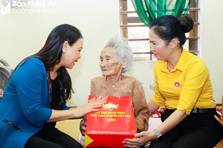 Phó Chủ tịch - Tổng Thư ký Nguyễn Thị Thu Hà dâng hương tưởng niệm Chủ tịch Hồ Chí Minh, tặng quà người có công tại Nghệ An