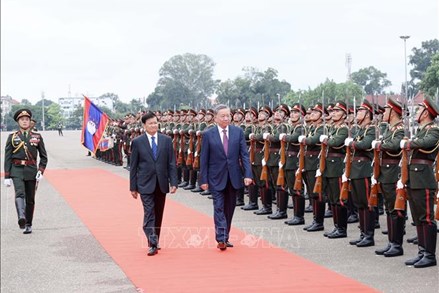 Lễ đón chính thức Chủ tịch nước Tô Lâm thăm cấp Nhà nước tới Lào