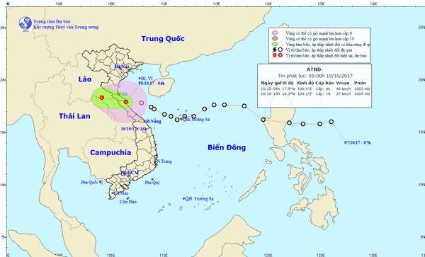 Áp thấp nhiệt đới đi vào đất liền các tỉnh Hà Tĩnh-Quảng Bình