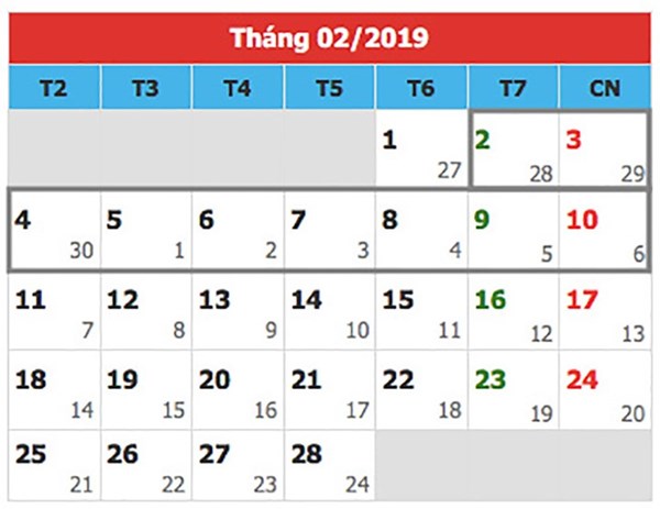 Dự kiến lịch nghỉ Tết Nguyên đán 2019 