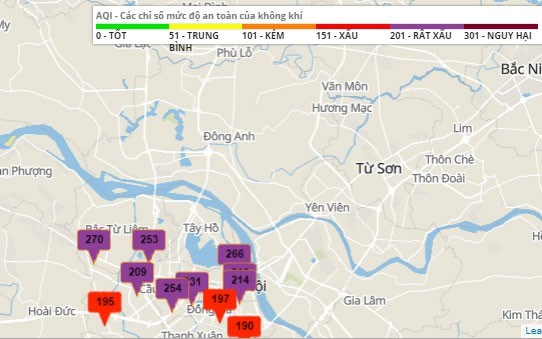 Cuối tuần, chỉ số chất lượng không khí Hà Nội ở mức rất xấu