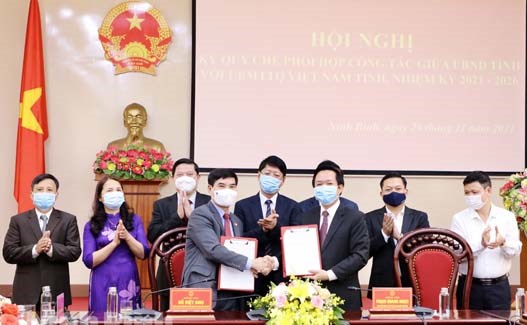 Ninh Bình: Ký kết quy chế phối hợp công tác giữa UBND tỉnh với Ủy ban MTTQ Việt Nam tỉnh, nhiệm kỳ 2021-2026