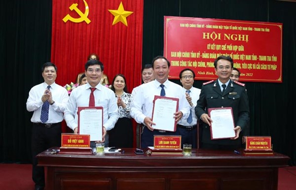 Ninh Bình: Ký kết Quy chế phối hợp giữa Ban Nội chính Tỉnh ủy- Đảng đoàn MTTQ Việt Nam tỉnh- Thanh tra tỉnh