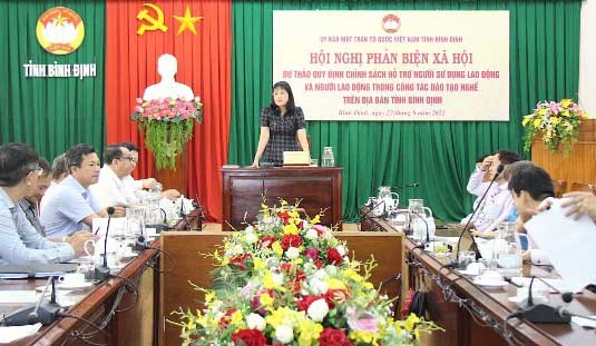 Ủy ban MTTQ Việt Nam tỉnh Bình Định phản biện xã hội đối với dự thảo chính sách hỗ trợ người sử dụng lao động và người lao động trong công tác đào tạo nghề