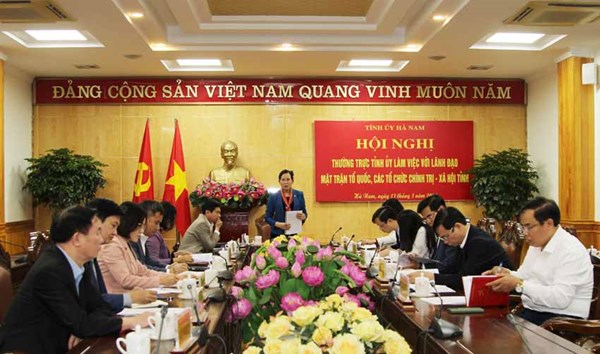 Hà Nam: Thường trực Tỉnh ủy làm việc với lãnh đạo MTTQ và các tổ chức chính trị- xã hội tỉnh