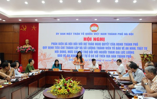 Ủy ban MTTQ TP Hà Nội phản biện xã hội đối với Dự thảo Nghị quyết của HĐND thành phố quy định tiêu chí thành lập và số lượng thành viên Tổ bảo vệ an ninh, trật tự