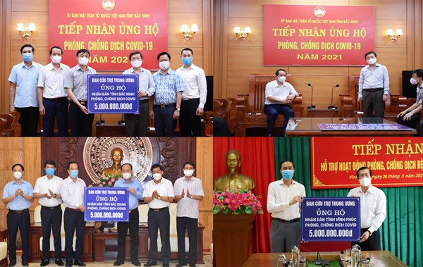 Mặt trận Trung ương hỗ trợ 15 tỷ đồng giúp 3 tỉnh Bắc Giang, Bắc Ninh, Vĩnh Phúc phòng chống dịch Covid-19