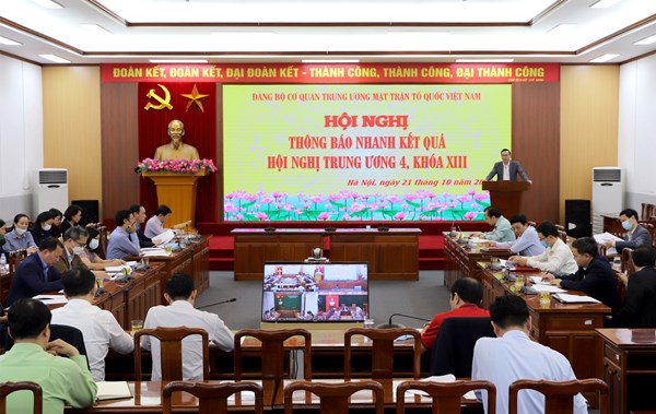 UBTƯ MTTQ Việt Nam tổ chức Hội nghị thông báo nhanh kết quả Hội nghị Trung ương 4, khóa XIII