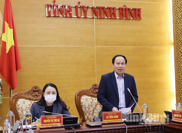 Phó Chủ tịch - Tổng Thư ký Lê Tiến Châu khảo sát công tác xây dựng tổ chức cơ sở đảng và đảng viên tại tỉnh Ninh Bình