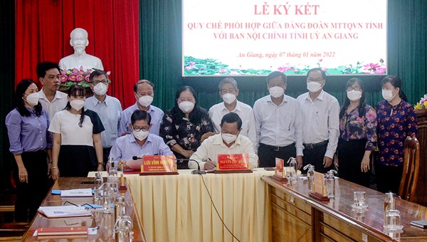 Ký kết Quy chế phối hợp giữa Ban Nội chính Tỉnh ủy và Đảng đoàn Ủy ban Mặt trận Tổ quốc Việt Nam tỉnh An Giang