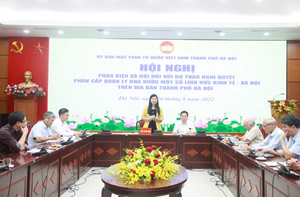 Hà Nội: Phản biện xã hội Dự thảo Nghị quyết phân cấp quản lý nhà nước một số lĩnh vực kinh tế - xã hội trên địa bàn Thành phố