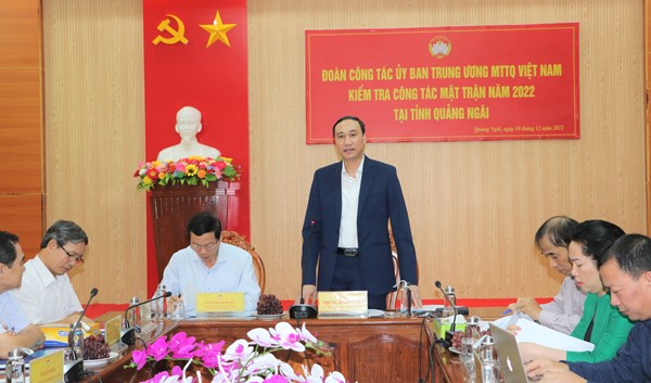 Phó Chủ tịch Phùng Khánh Tài kiểm tra công tác Mặt trận tại tỉnh Quảng Ngãi