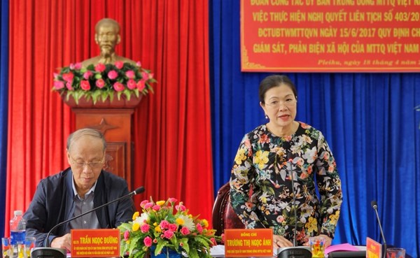 Phó Chủ tịch Trương Thị Ngọc Ánh kiểm tra, khảo sát việc thực hiện Nghị quyết liên tịch số 403 tại Gia Lai