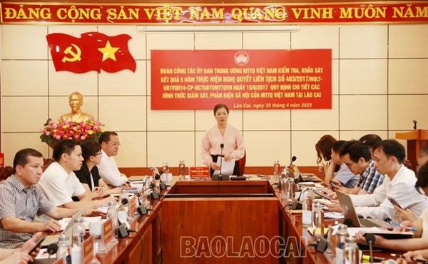Phó Chủ tịch Trương Thị Ngọc Ánh đánh giá cao công tác giám sát, phản biện xã hội tại Lào Cai