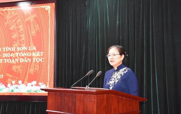 Phó Chủ tịch Trương Thị Ngọc Ánh dự Hội nghị tổng kết 20 năm tổ chức ngày hội đại đoàn kết toàn dân tộc tại tỉnh Sơn La
