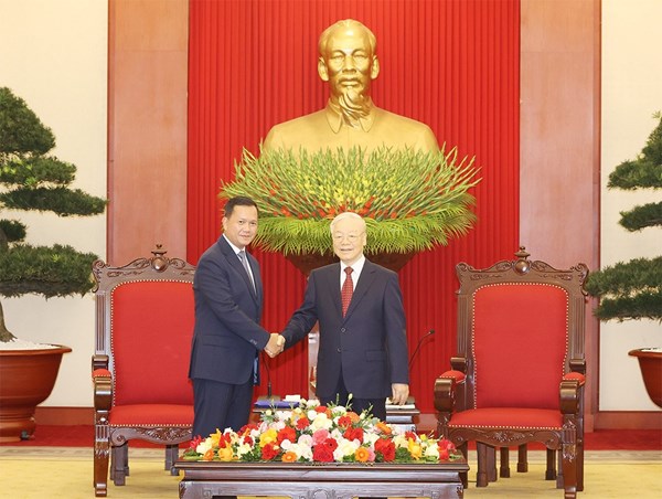 Tổng Bí thư Nguyễn Phú Trọng tiếp Thủ tướng Campuchia Hun Manet