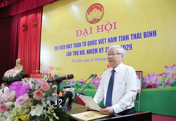 Phát biểu của Chủ tịch Đỗ Văn Chiến tại Đại hội đại biểu MTTQ Việt Nam tỉnh Thái Bình lần thứ XIX, nhiệm kỳ 2024-2029