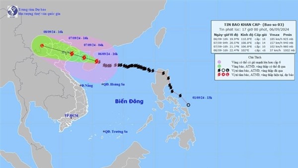 Thời điểm tác động gió mạnh nhất của siêu bão Yagi từ sáng đến chiều tối ngày 7.9