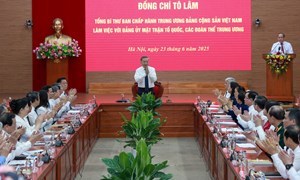 Tổng Bí thư Tô Lâm đến dự làm việc và trao Quyết định của Bộ Chính trị về thành lập Cơ quan Ủy ban Trung ương Mặt trận Tổ quốc Việt Nam