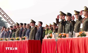 Thường trực Ban Bí thư dự Lễ xuất quân và diễn tập phương án bảo vệ Đại hội lần thứ XIV của Đảng