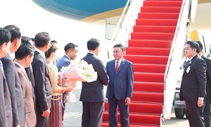 Đồng chí Thường trực Ban Bí thư Trần Cẩm Tú đến Viêng Chăn, bắt đầu chuyến thăm chính thức Lào