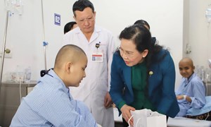 Chủ tịch Hội LHPN Việt Nam Lê Thị Thủy tặng quà bệnh nhi tại Viện Huyết học - Truyền máu Trung ương