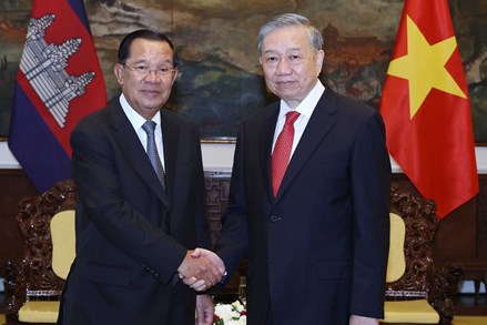 Tổng Bí thư Tô Lâm hội kiến với Chủ tịch Đảng Nhân dân Campuchia