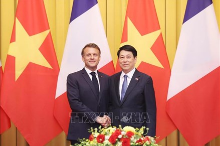 Chủ tịch nước Lương Cường hội đàm với Tổng thống Cộng hòa Pháp Emmanuel Macron
