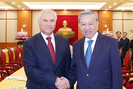 Tổng Bí thư Tô Lâm tiếp Chủ tịch Duma Quốc gia Nga Vyacheslav Volodin