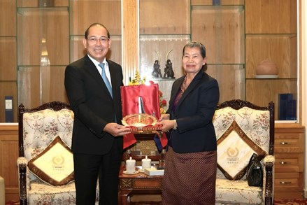Phó Chủ tịch Hoàng Công Thủy tiếp Chủ tịch Hội đồng Quốc gia Mặt trận Đoàn kết Phát triển Tổ quốc Campuchia