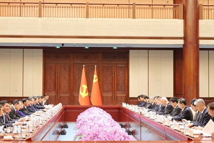 Thường trực Ban Bí thư Trần Cẩm Tú hội đàm với Bí thư Ban Bí thư Trung ương Đảng Cộng sản Trung Quốc Thái Kỳ