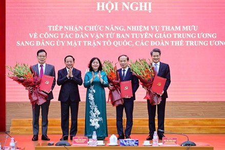 Đảng ủy MTTQ, các đoàn thể Trung ương tiếp nhận chức năng, nhiệm vụ tham mưu về công tác dân vận từ Ban Tuyên giáo Trung ương