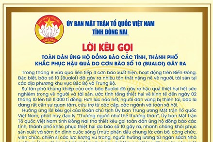Ủy ban MTTQ Việt Nam tỉnh Điện Biên, Hưng Yên, Đồng Nai kêu gọi ủng hộ đồng bào khắc phục hậu quả bão số 10