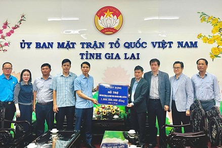 Gia Lai: Ủy ban MTTQ Việt Nam tỉnh tiếp nhận 1 tỷ đồng hỗ trợ khắc phục hậu quả thiên tai