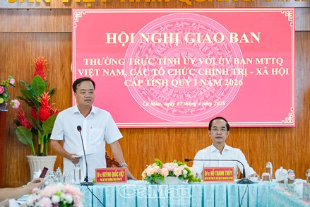 Cà Mau: Hội nghị giao ban của Thường trực Tỉnh ủy với Ủy ban MTTQ Việt Nam tỉnh