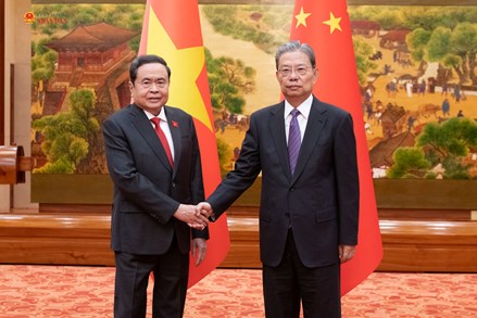 Chủ tịch Quốc hội Trần Thanh Mẫn hội đàm với Ủy viên trưởng Ủy ban Thường vụ Nhân đại toàn quốc Trung Quốc Triệu Lạc Tế