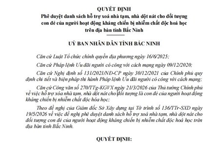 Bắc Ninh chi hơn 3,2 tỷ đồng xóa nhà tạm cho con đẻ nạn nhân chất độc hóa học