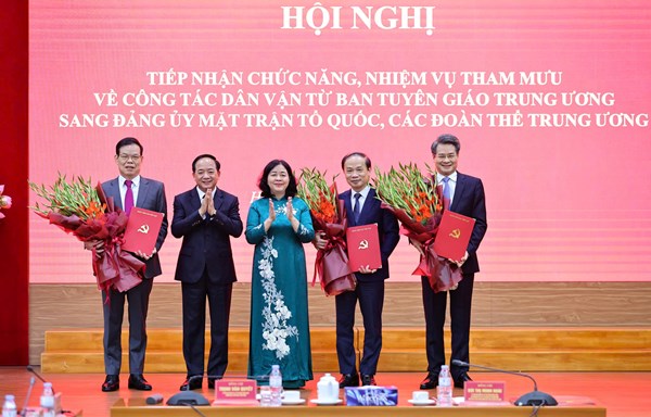 Đảng ủy MTTQ, các đoàn thể Trung ương tiếp nhận chức năng, nhiệm vụ tham mưu về công tác dân vận từ Ban Tuyên giáo Trung ương