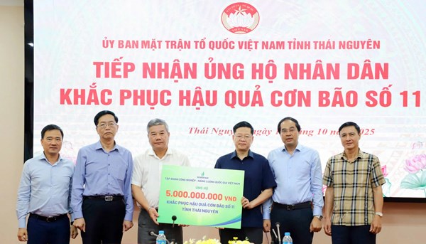 Thái Nguyên: Uỷ ban MTTQ Việt Nam tỉnh tiếp nhận nguồn lực ủng hộ khắc phục hậu quả bão số 11