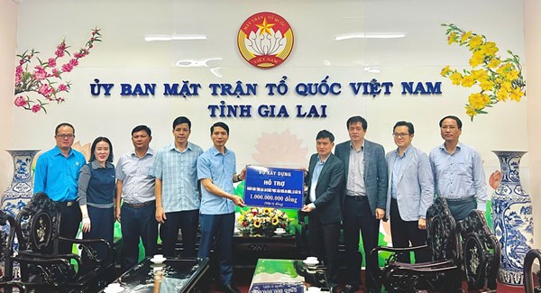 Gia Lai: Ủy ban MTTQ Việt Nam tỉnh tiếp nhận 1 tỷ đồng hỗ trợ khắc phục hậu quả thiên tai