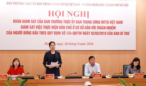 Phó Chủ tịch - Tổng Thư ký Ủy ban Trung ương MTTQ Việt Nam Hà Thị Nga làm việc với UBND thành phố Hà Nội