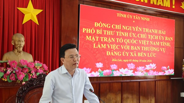 Tây Ninh: Chủ tịch Ủy ban MTTQ Việt Nam tỉnh làm việc với Đảng ủy xã Bến Lức