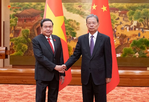 Chủ tịch Quốc hội Trần Thanh Mẫn hội đàm với Ủy viên trưởng Ủy ban Thường vụ Nhân đại toàn quốc Trung Quốc Triệu Lạc Tế
